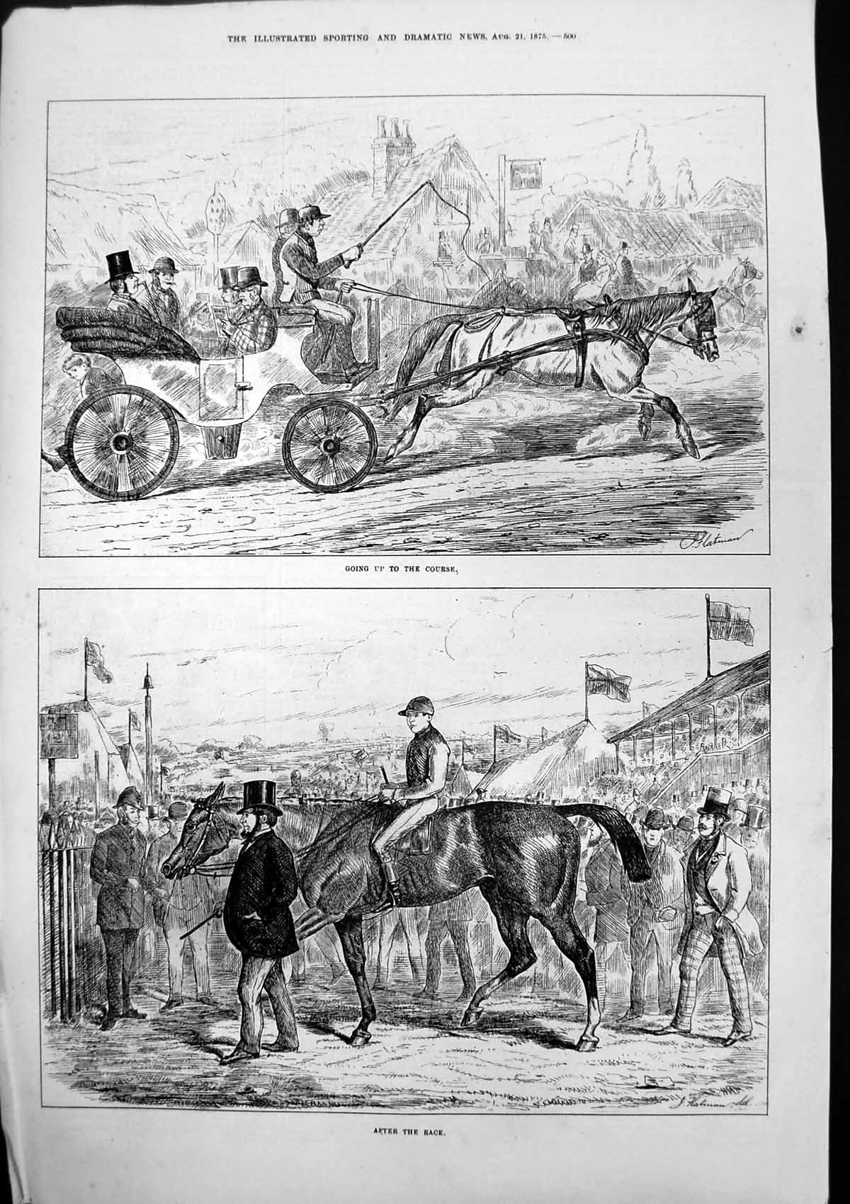 Antique Old Print Going Up The Course After Race J Hatman Horses Racing 1875