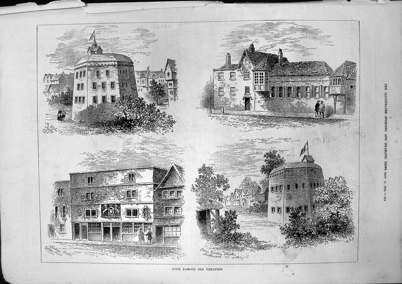 Antique Print Famous Theatres Globe Bagnage Wells Fortune Paris Garden 1875