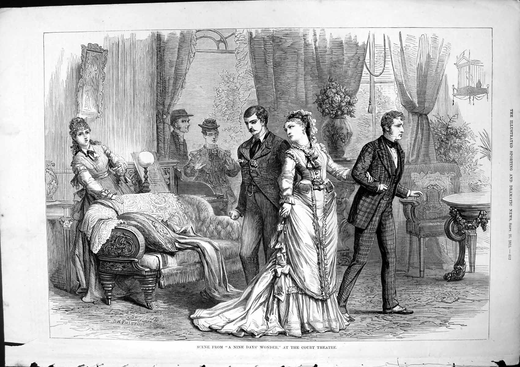 Old Antique Print Scene Nine Days Wonder Court Theatre D H Friston 1875 19th