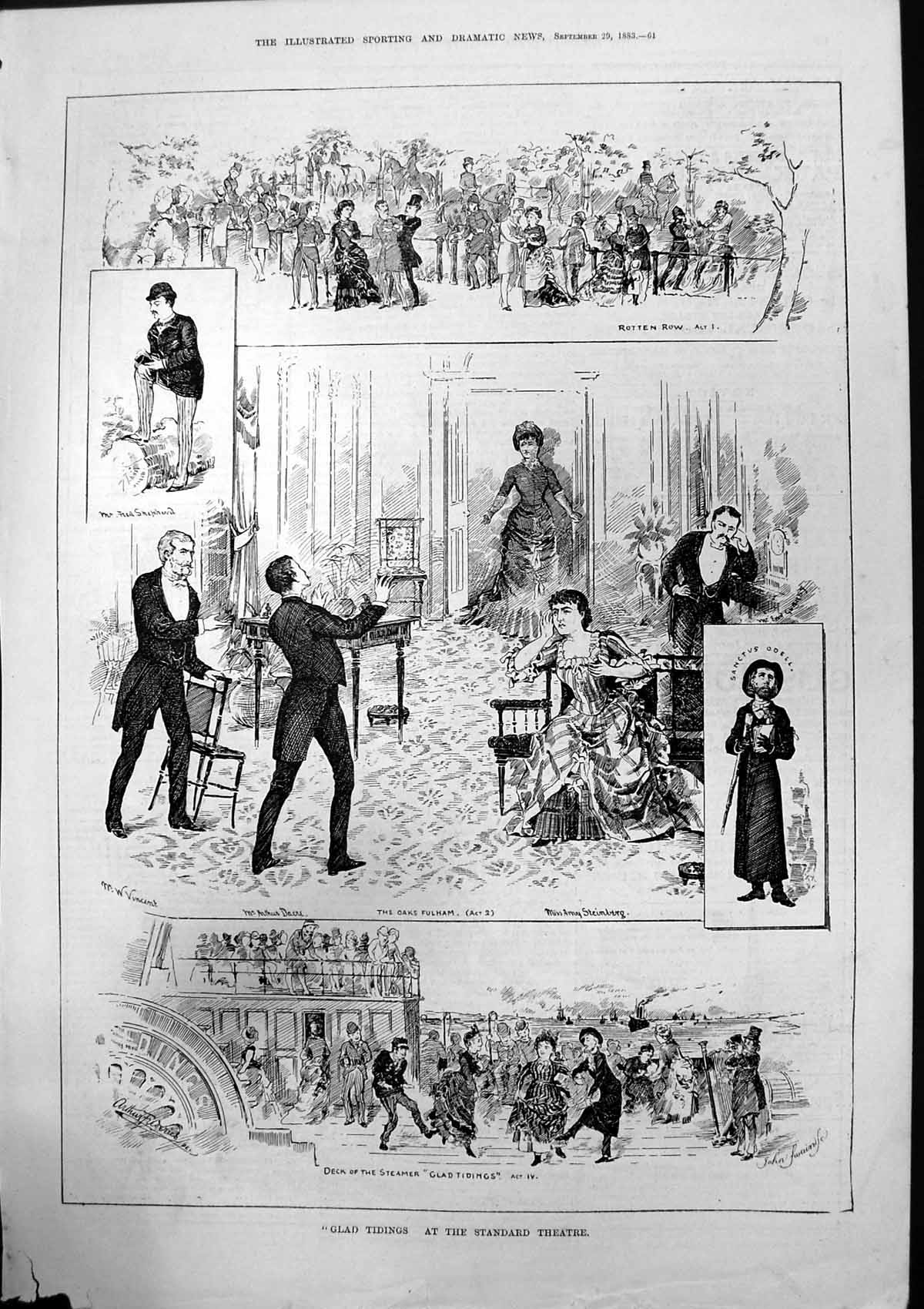 Antique Old Print Glad Tidings Standard Theatre Rotten Row Oaks Fulham 1883