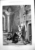 Antique Old Print Hide And Seek Stately Home Lady Two Children Playing 1883