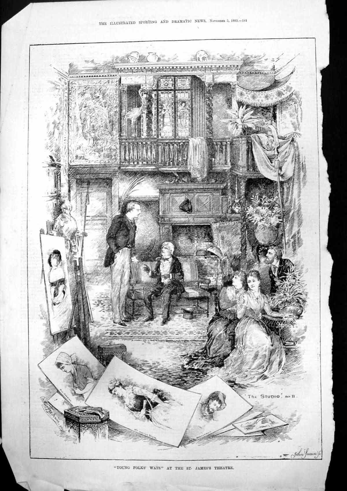 Old Print Young Folks Ways St James'S Theatre Arthur Federics Studio 1883 19th
