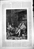 Old Print Jester Playing Ball Two Men Sitting Seat Stately Home Dog 1883 19th