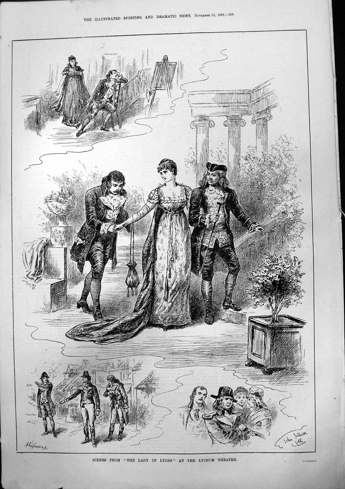 Old Print Scenes Lady Lyons Lyceum Theatre John Jellicoe John Swain 1883 19th