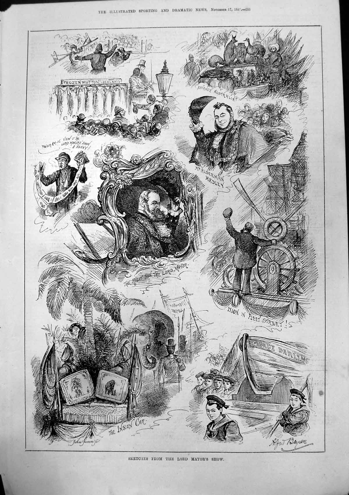 Old Sketch Lord Mayors Show Alfred Bryan Indian Car Grace Darling 188 Victorian