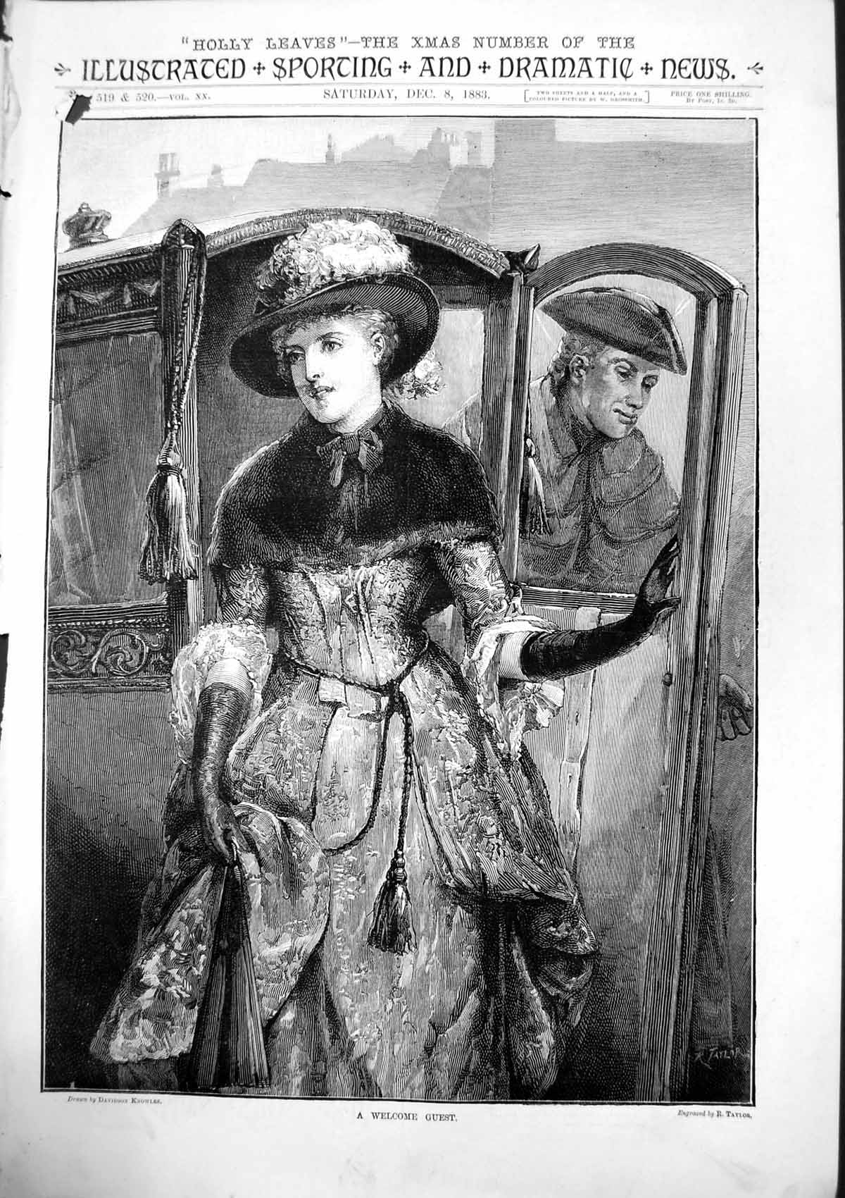 Old Print Welcome Guest Davidson Knowles R Taylor Lady Leaving Coach 1883 19th