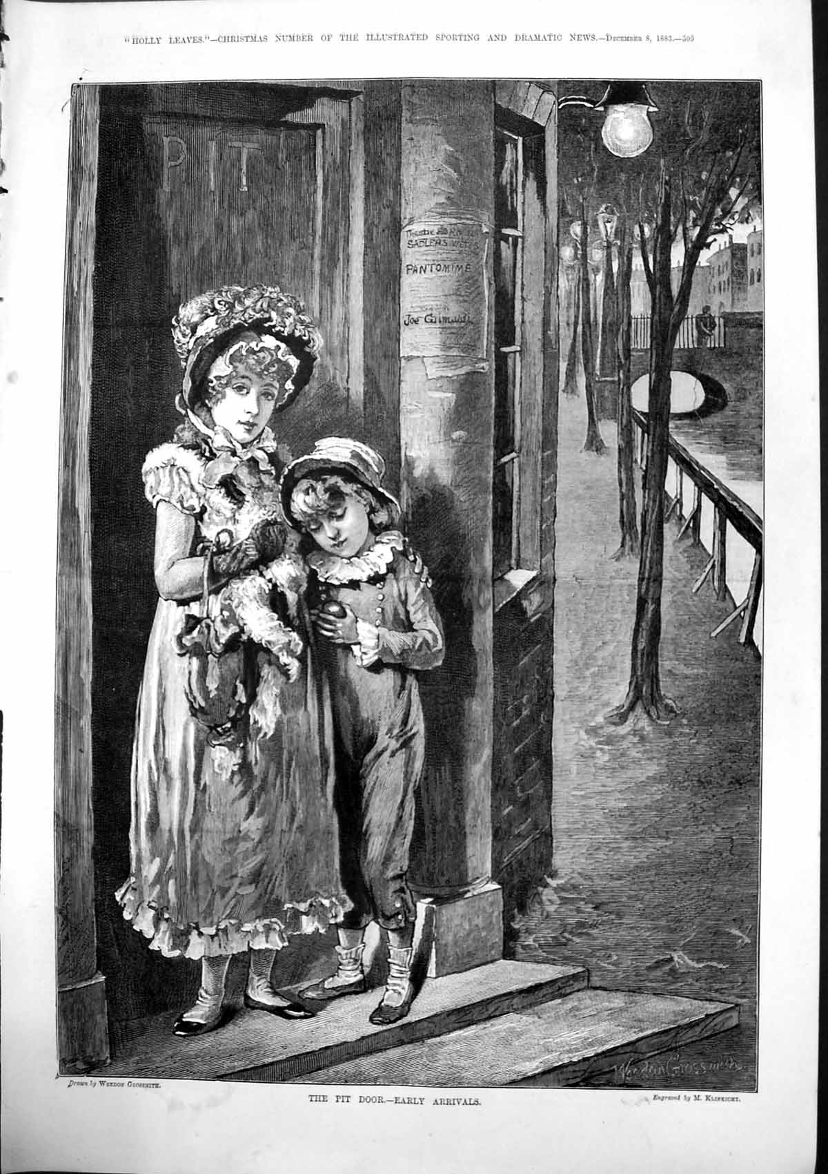 Old Pit Door Early Arrivals Weedon Grossmith Boy Girl Pantomine 1883 Victorian