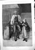 Antique Old Print Last Steps E Conolly Woman Helps Man Beard Down Steps 1883