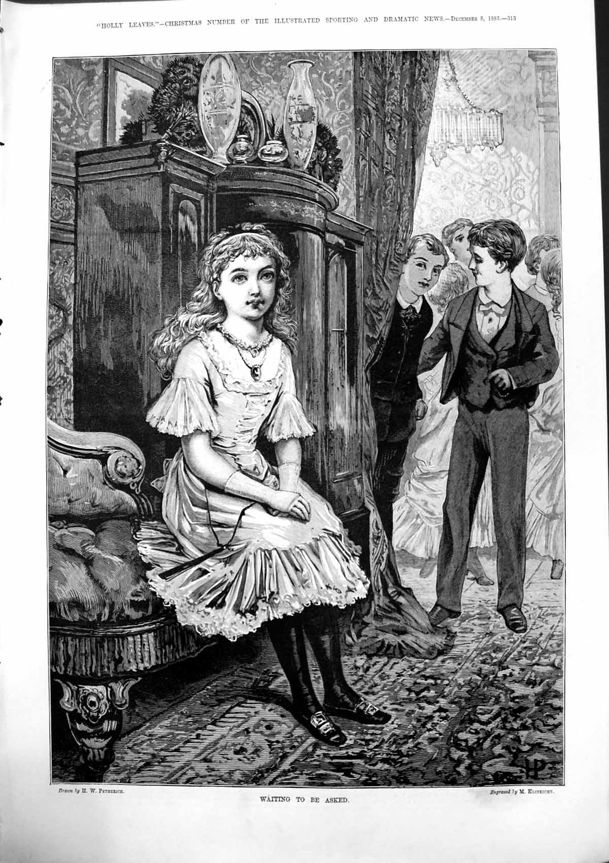 Old Waiting To Be Asked H Petherick Girl Seat Boys Behind Curtains 18 Victorian