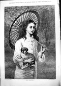 Antique Old Print Maiden Meditation Geo Holmes Girl Parasol Hing Puppy 1883