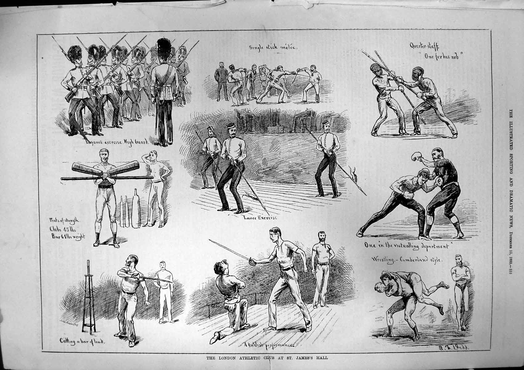 Antique Print London Athletic Club St James'S Hall Bayonets Wrestling 1883 19th