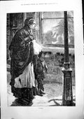 Antique Print Outcast Woman Boy Rags Snow Looking Girl Christmas Tree 1883 19th