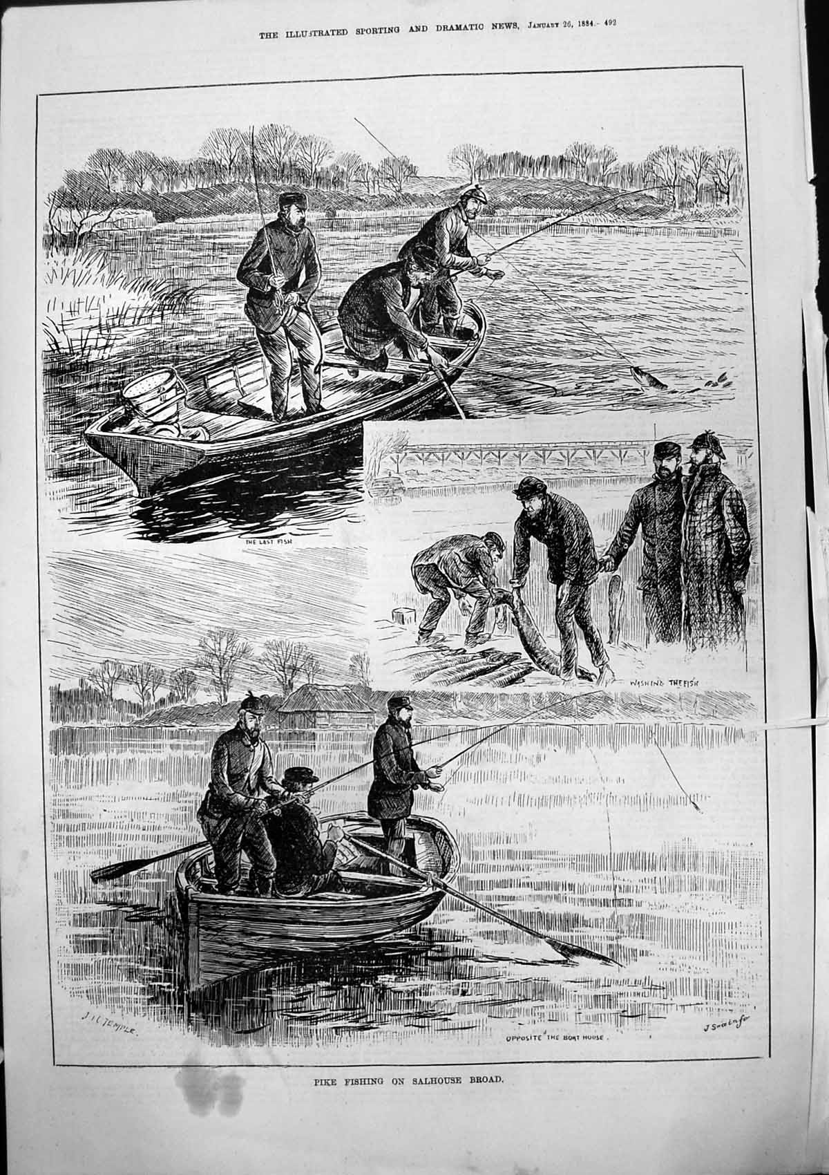 Old Pike Fishing Salhouse Broad Opposite Boat House Washing Fish 1884 Victorian