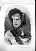 Original Old Antique Print Types Beauty Viennese Lady Cat Scarf 1884 Victorian