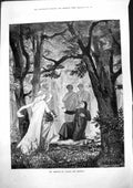 Antique Old Print Meeting Dante And Matilda Forest Two Men Background 1884 19th