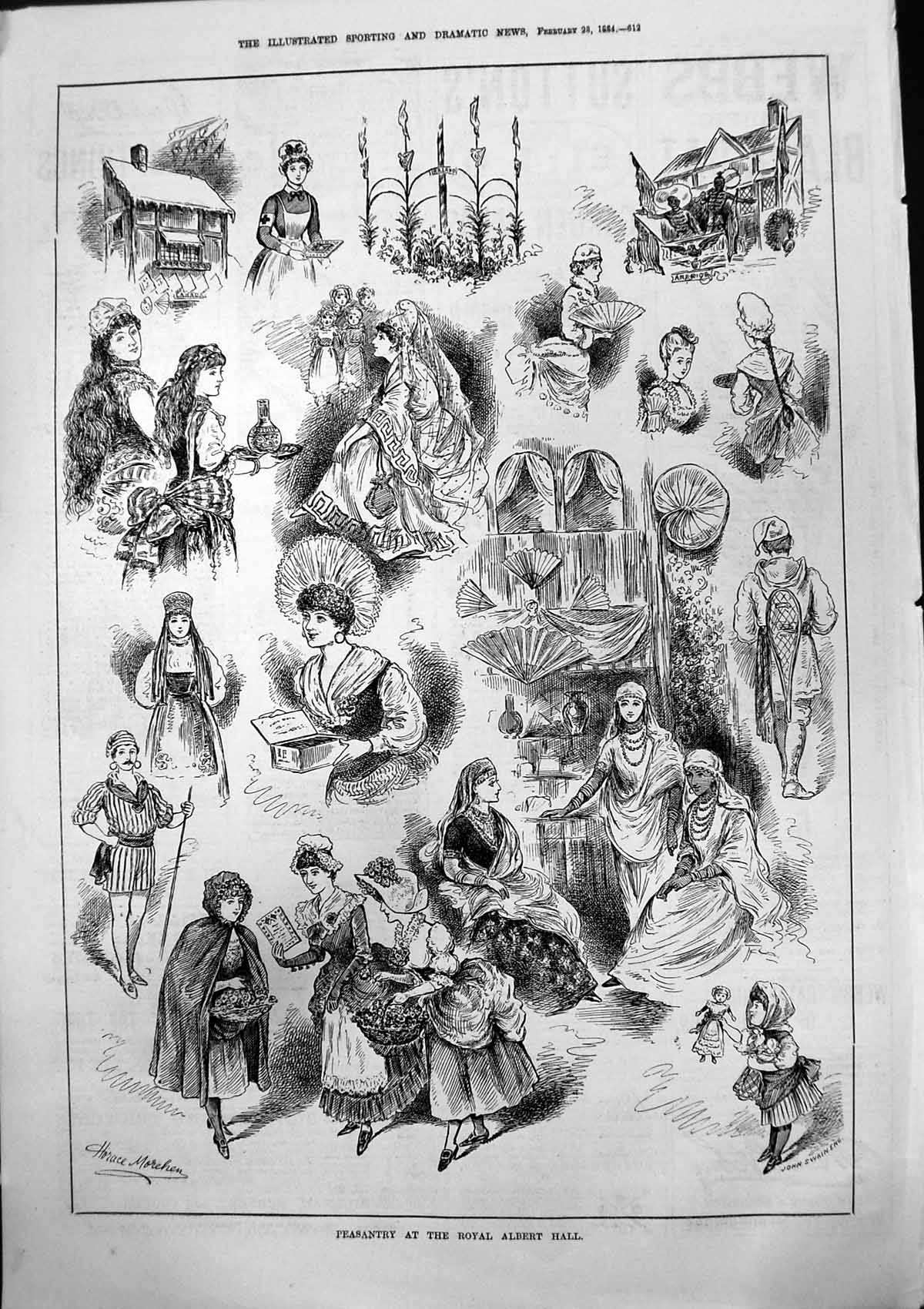 Antique Old Print Peasantry Royal Albert Hall Horace Morehen John Swain 1884