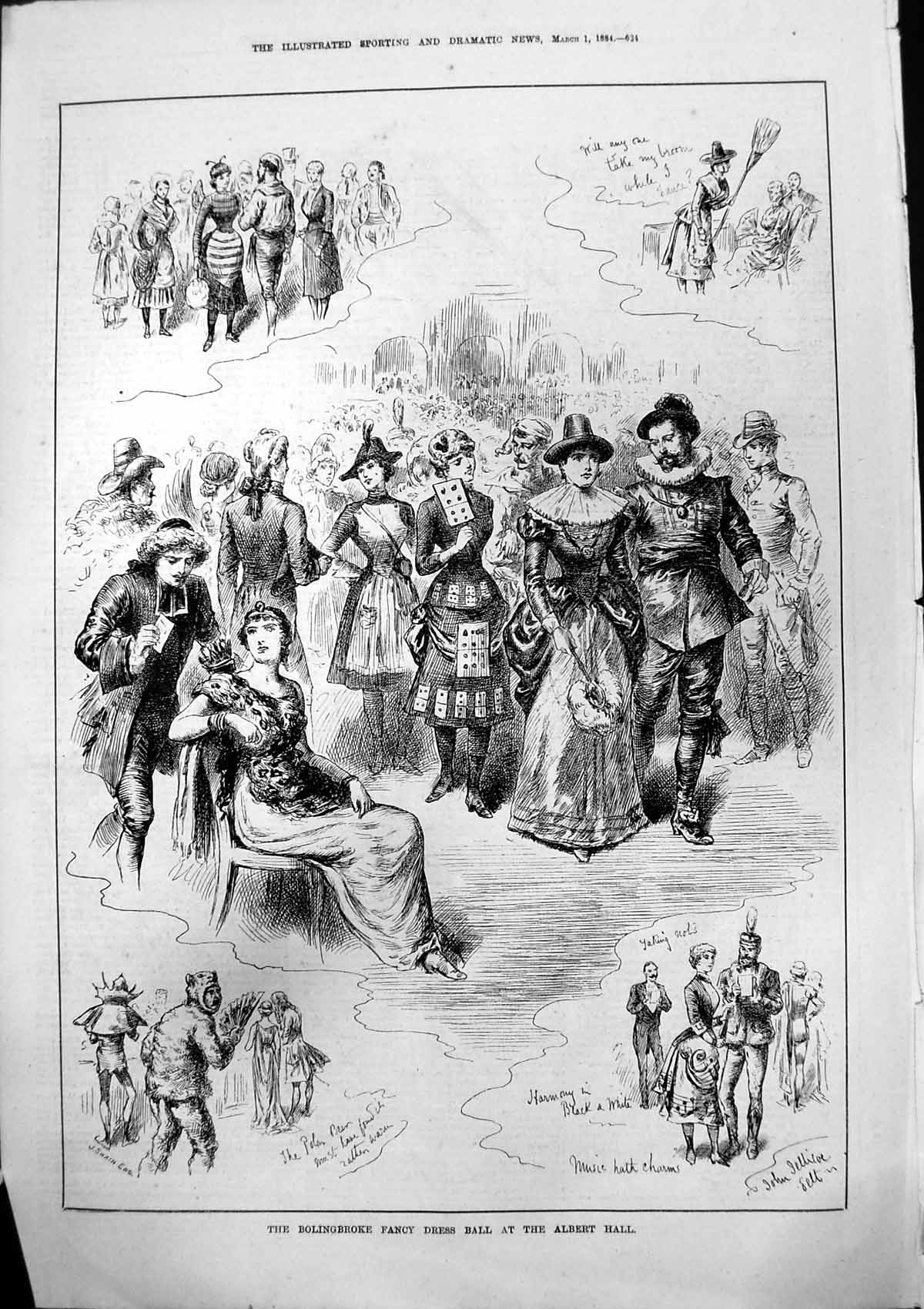 Antique Old Print Bolingbroke Fancy Dress Ball Albert Hall John Jellicoe 1884