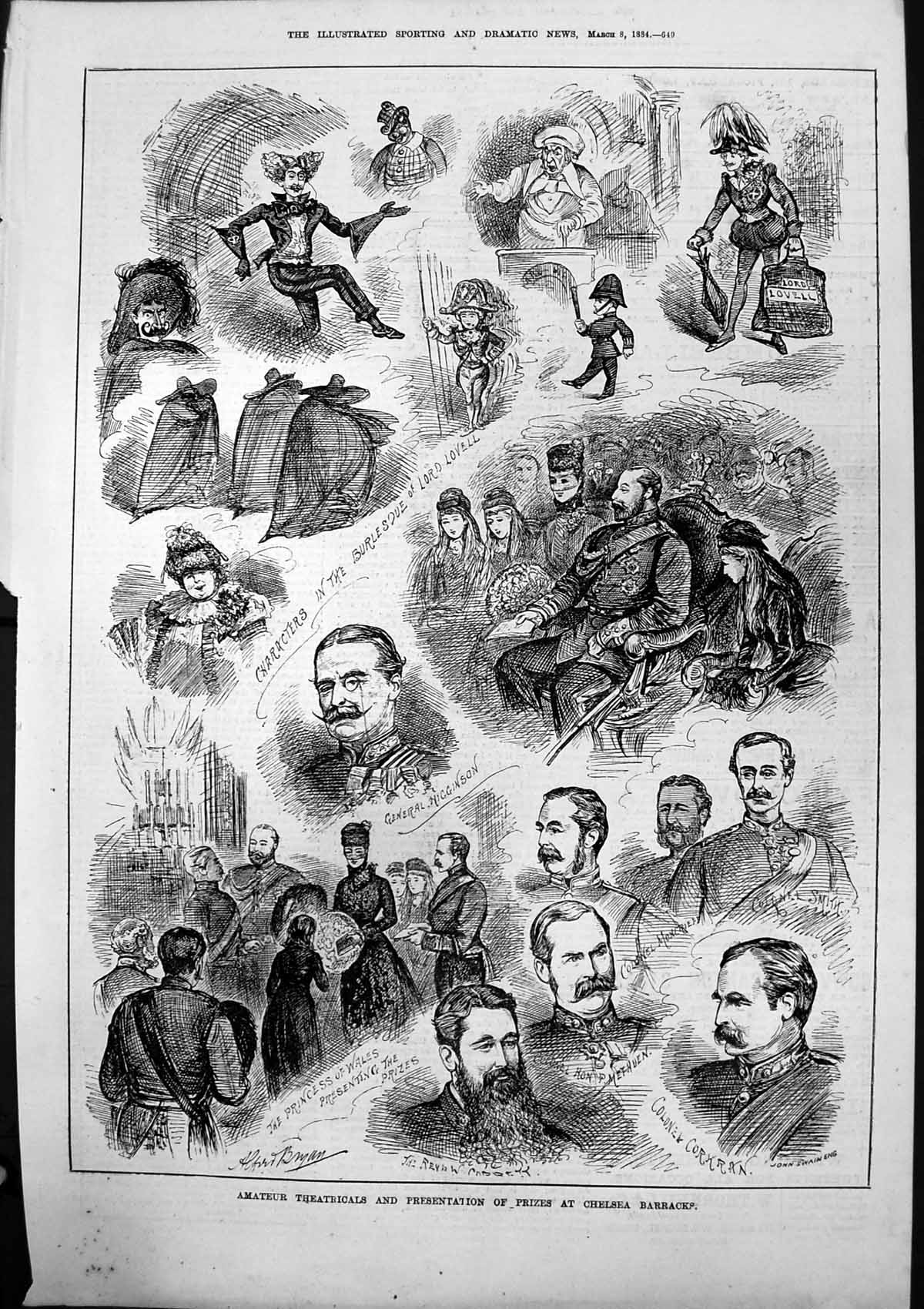 Antique Print Amateur Theatricals Presentation Prizes Chelsea Barracks 1884