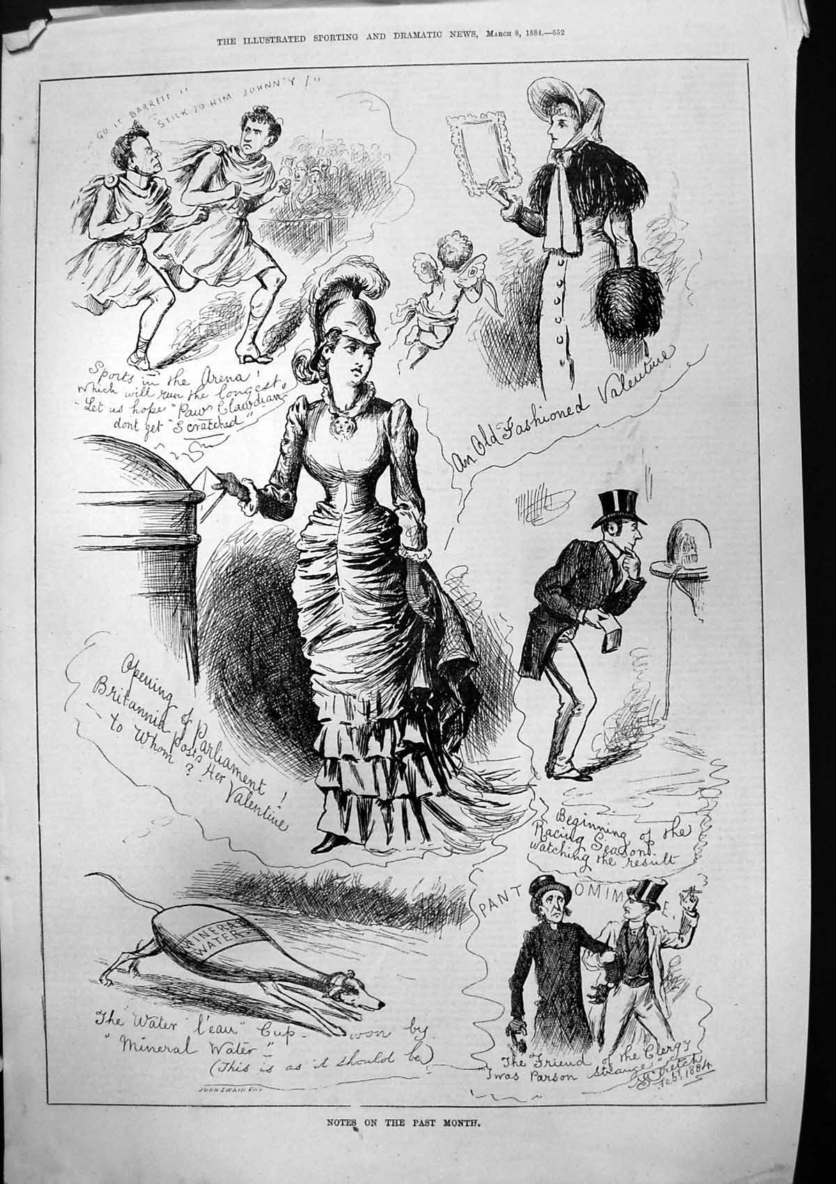 Old Antique Print Notes Past Month Fashioned Valentine Racing Season 1884 19th