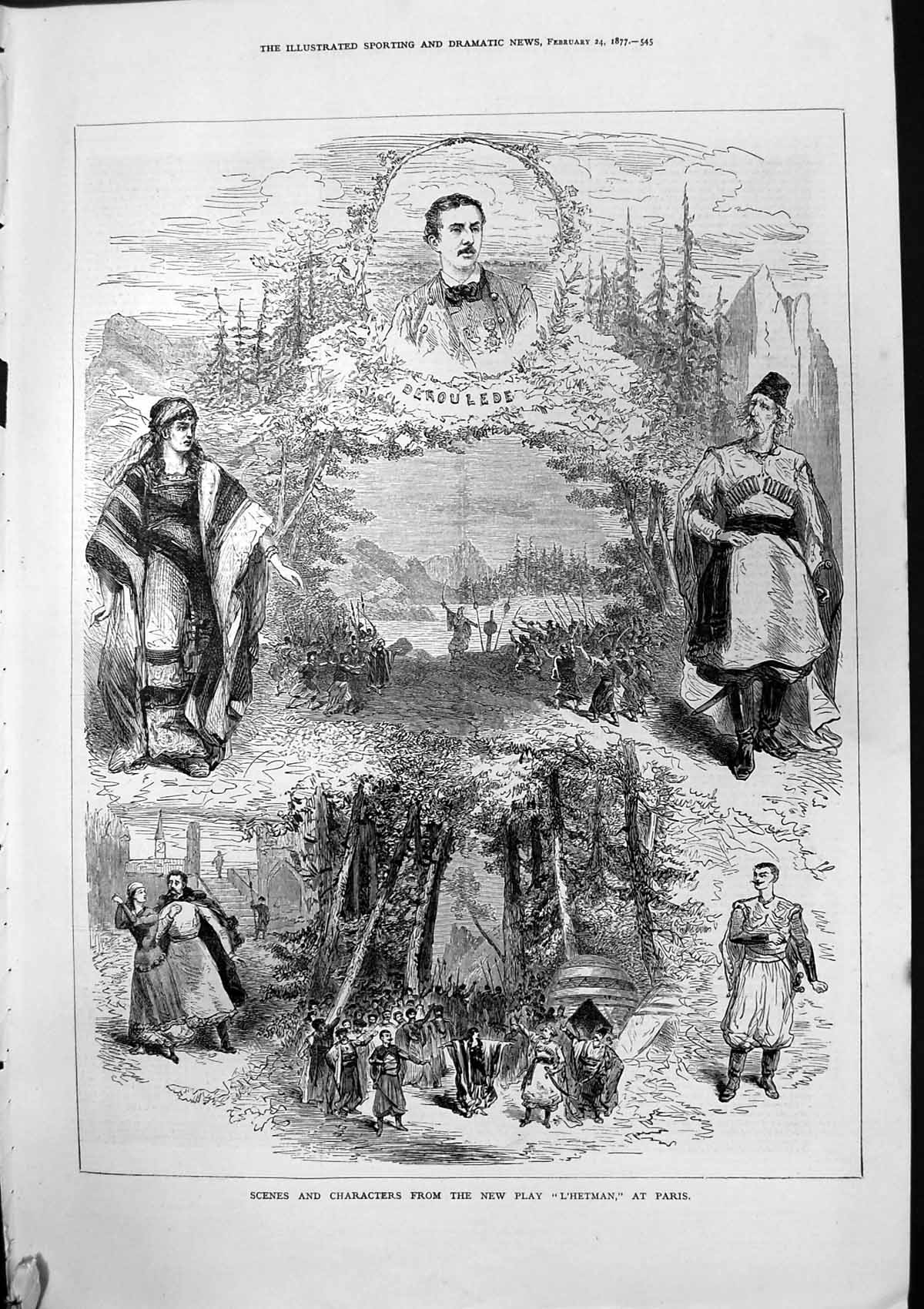 Antique Print Scenes Characters From New Play L'Hetman Paris Deroulede 1877
