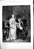 Old Print Scene Tartuffe Man Hing Ladys Hand Man Hiding Under Table 1877 19th