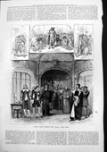 Antique Old Print Scenes Gouods New Opera Cinq Mars Church Men Spears 1877 19th