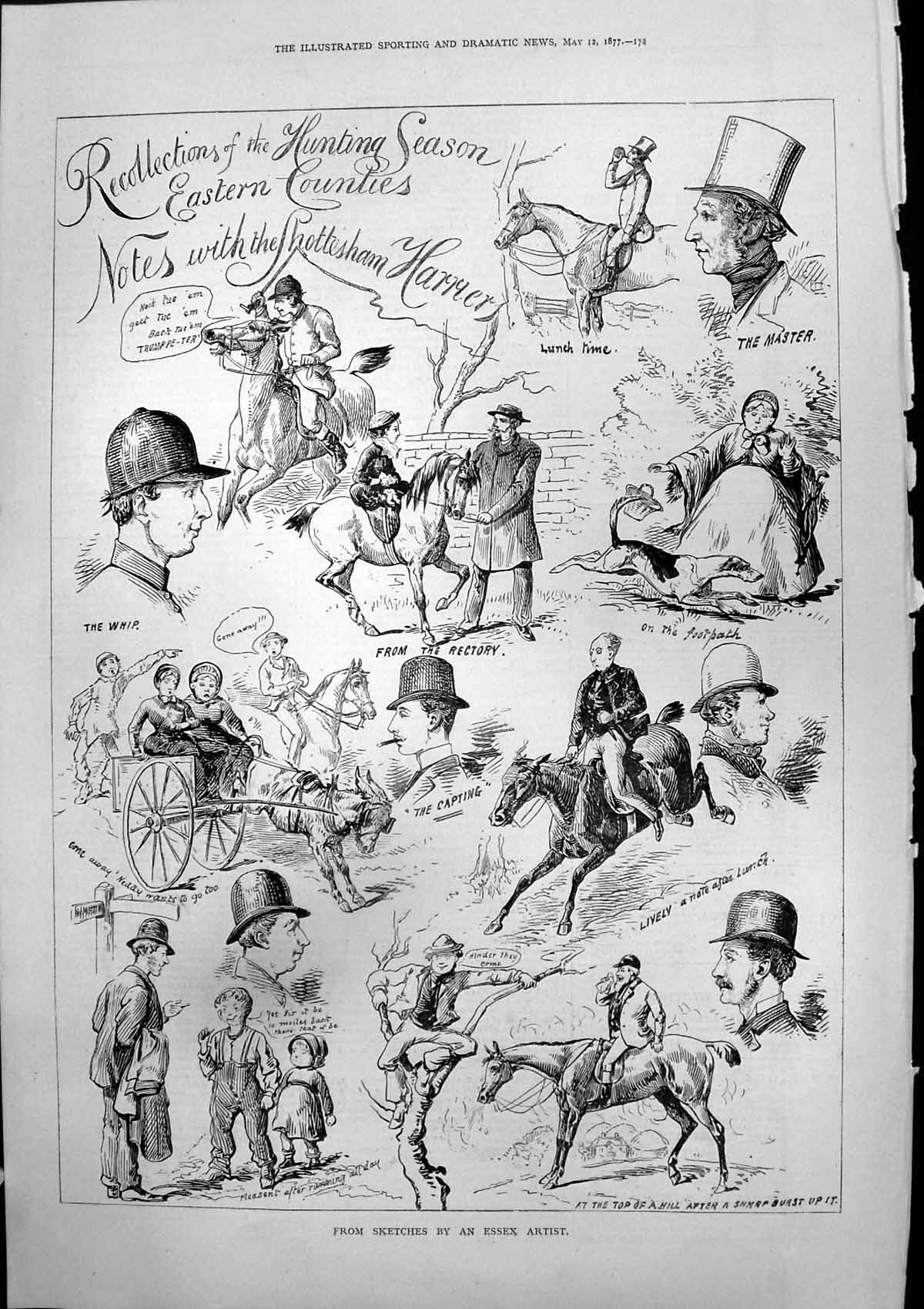 Old Sketches Essex Artist Hunting Season Eastern Counties Harrier 187 Victorian