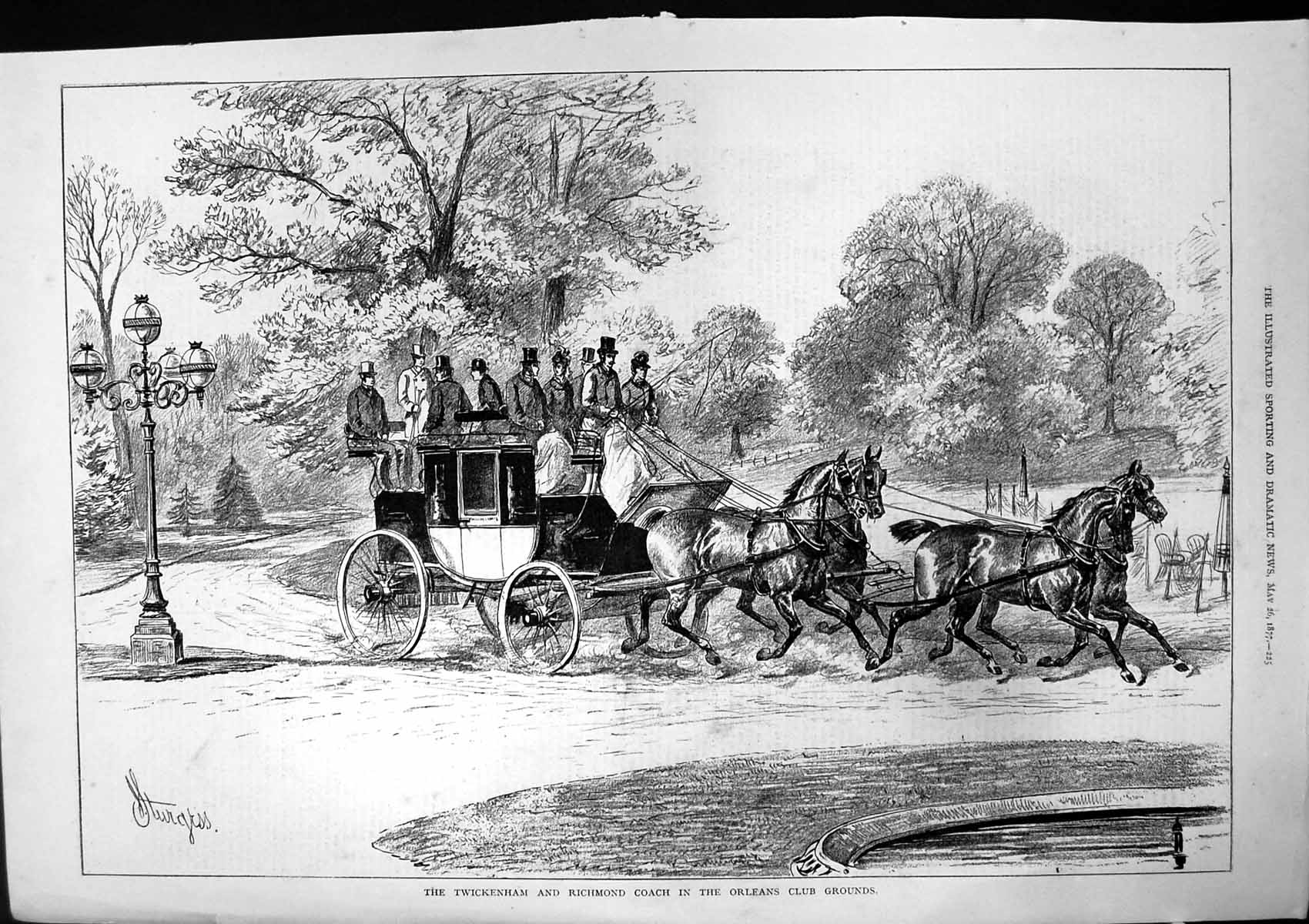 Old Print Twickenham Richmond Coach Orleans Club Grounds J Sturgess 1877 19th