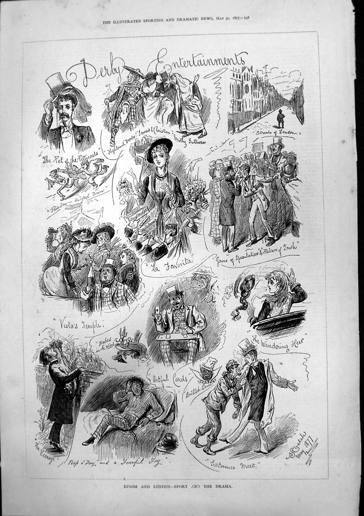 Antique Print Epsom London Sport Drama Derby Entertainments M Stretch 1877 19th