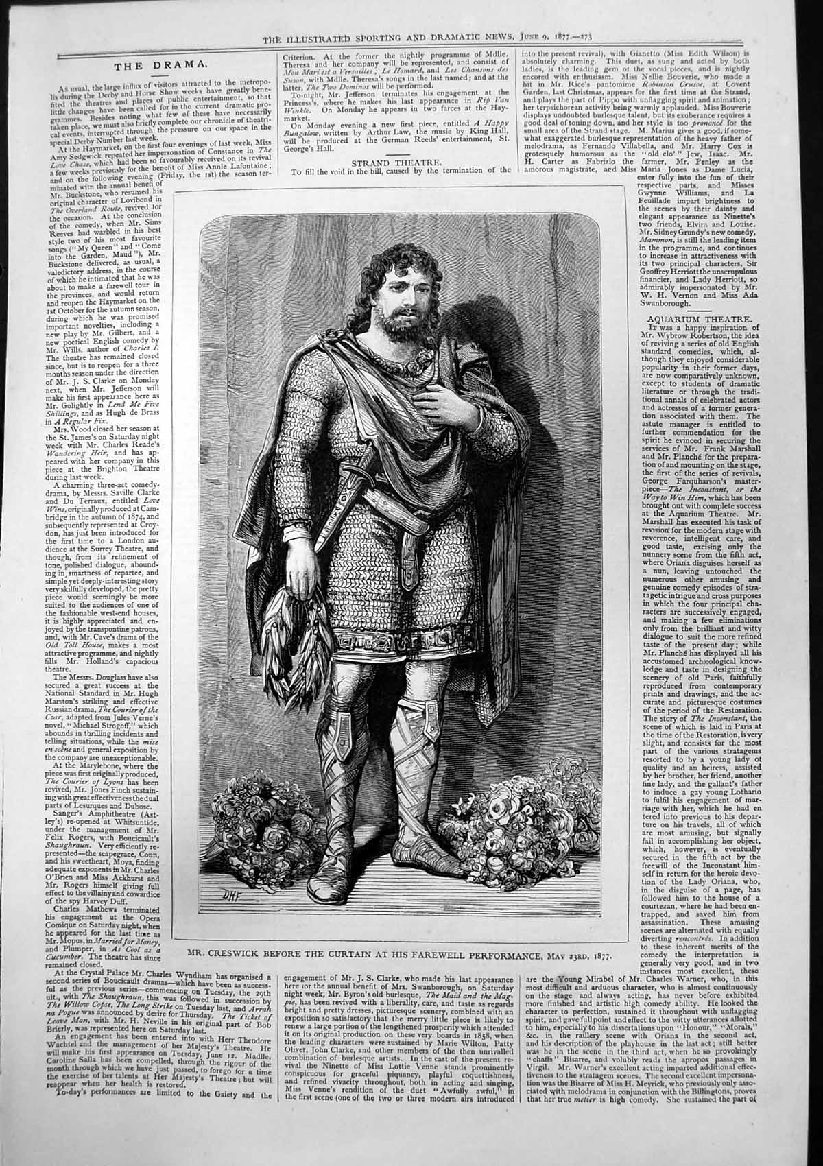 Old Antique Print Mr Cheswick Before Curtain At Farewell Performance 1877 19th