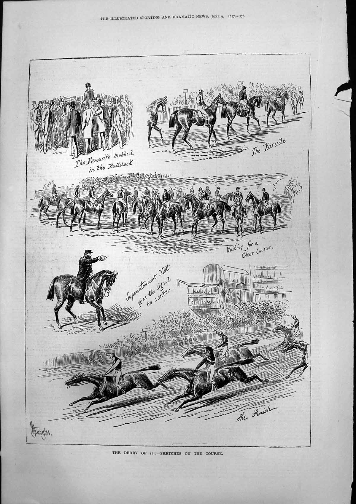 Old Derby 1877 Sketches Course Superintendent Mott Signal Finish 1877 Victorian