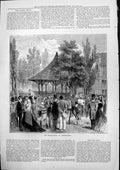 Antique Old Print Racecourse Longchamps Horse Rider Owner Crowds Watch 1877