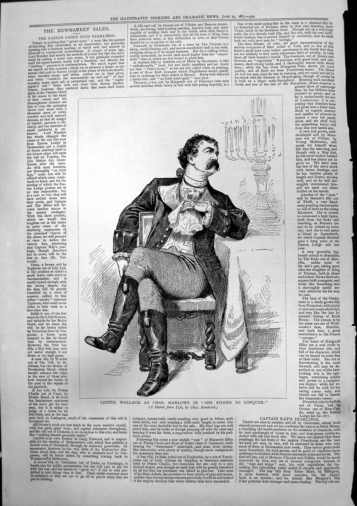 Old Antique Print Lester Wallack Chas Marlowe She Stoops To Conquer 1877 19th
