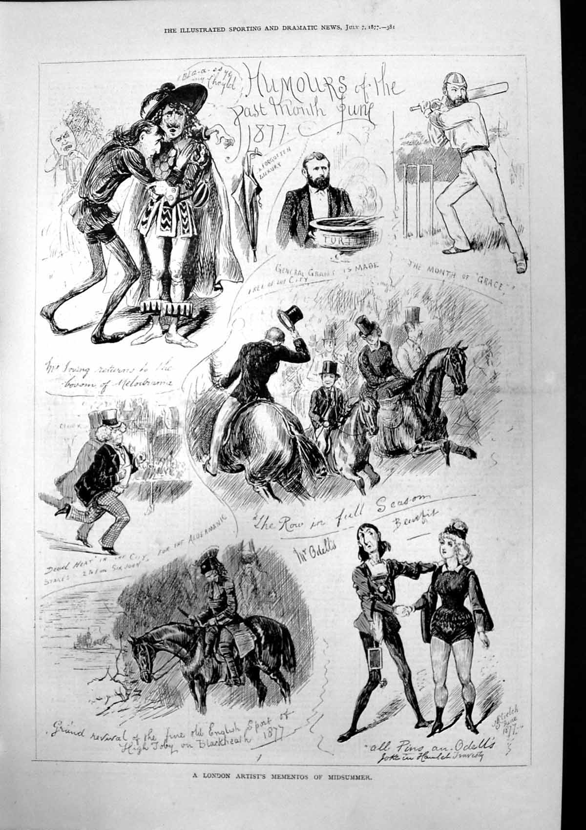 Old Print Humours Past Month June London Atrists Mementos Midsummer 1877 19th