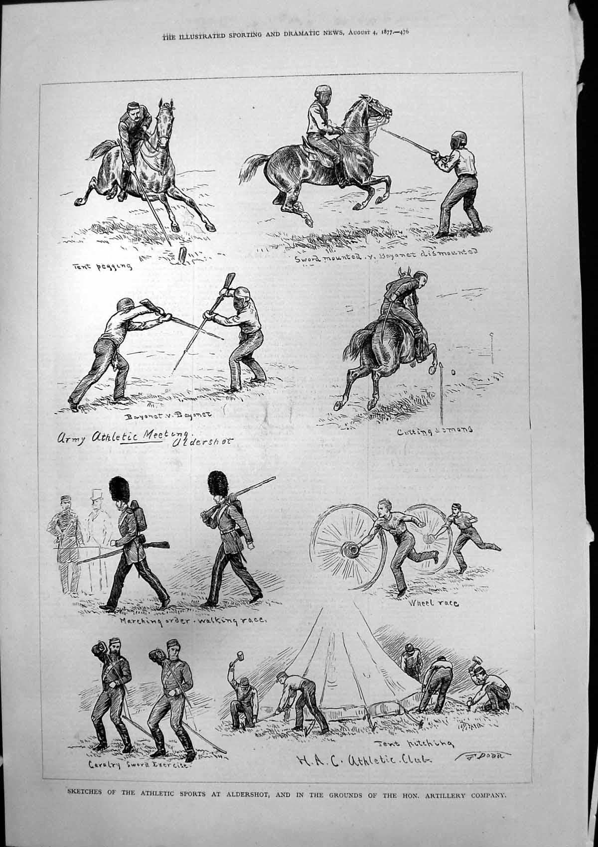 Antique Print Athletic Sports Aldershot Grounds Hon Artillery Company 1877 19th
