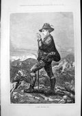 Original Old Antique Print Swiss Shepherd Boy Mountains Horn 1877 Victorian