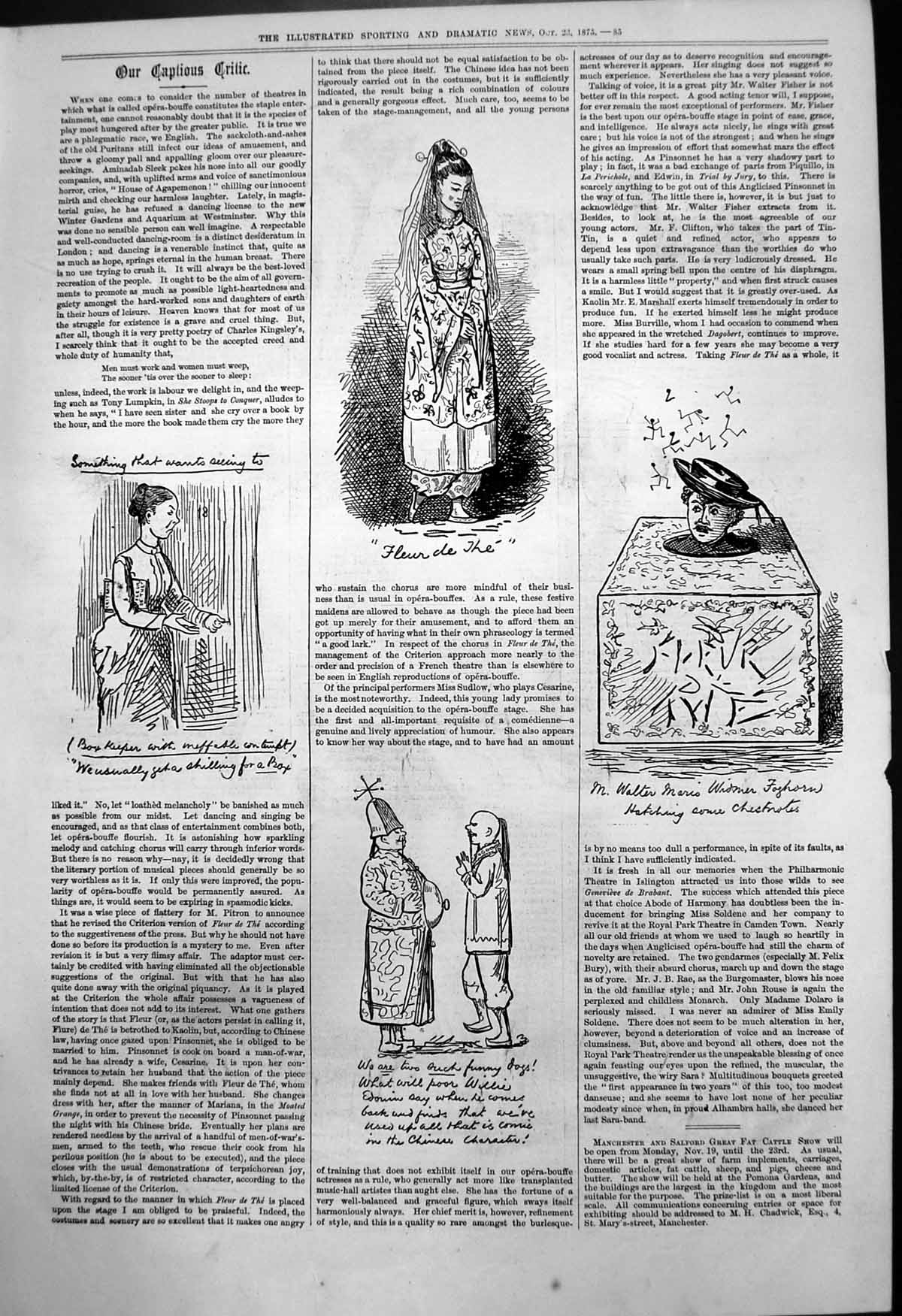 Antique Print Captious Critic Boxkeeper Fleur De The Chinese Character 1875
