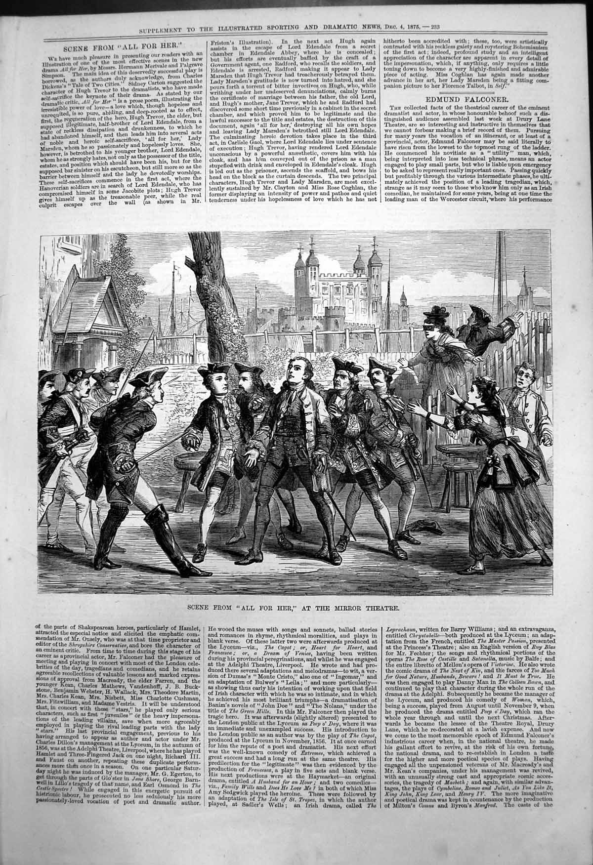 Old Scene All For Her Mirror Theatre Hermann Merivale P Simpson 1875 Victorian