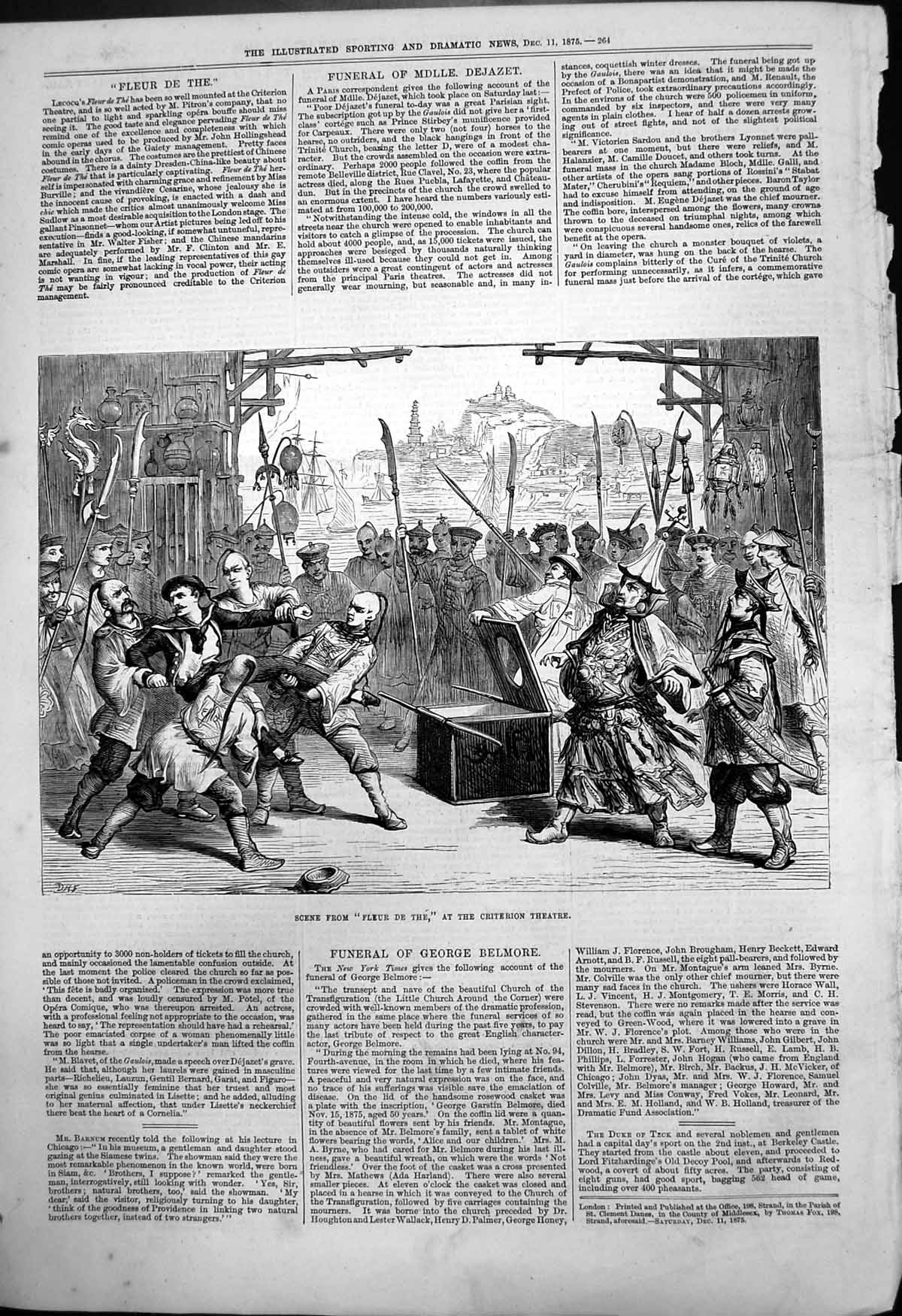 Original Old Antique Print Scene From Fleur De The Criterion Theatre 1875 19th