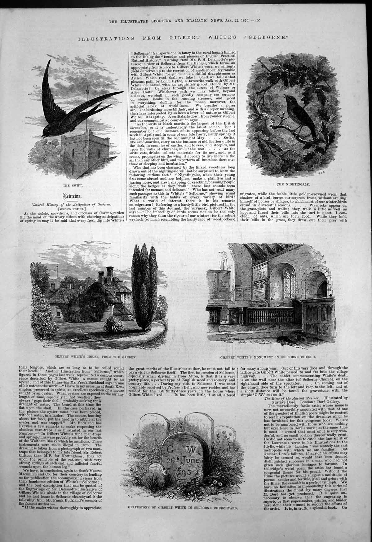 Antique Print Gilbert Whites Selborne Gravestone Monument House Swift 1876 19th