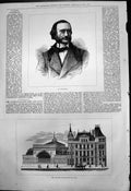 Original Old Antique Print Jacques Offenbach Langham Skating Rink Club 1876