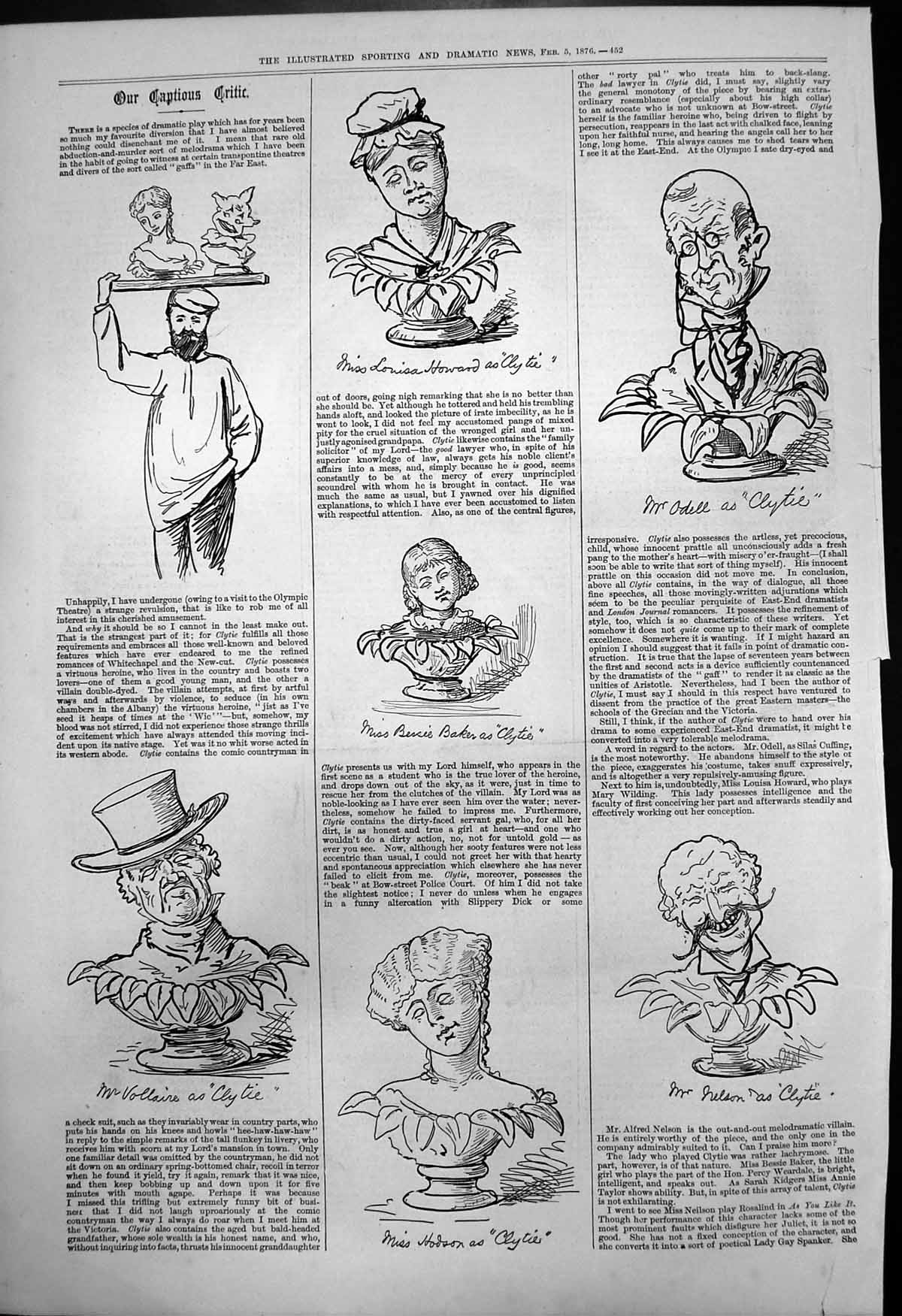 Old Captious Critic Clytie Mr Vollaire Miss Hodson Louisa Howard 1876 Victorian
