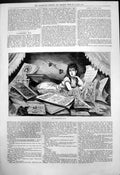 Old Antique Print St Valentines Morn Girl Surrounded Valentine Cards 1876 19th