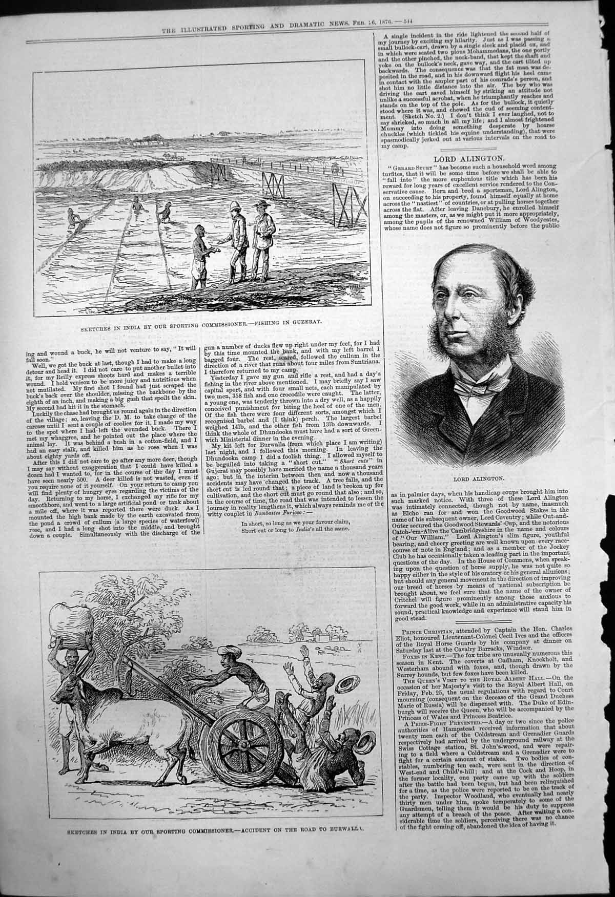 Old Lord Alington Sketches India Fishing Guzerat Accident Burwalla 18 19th