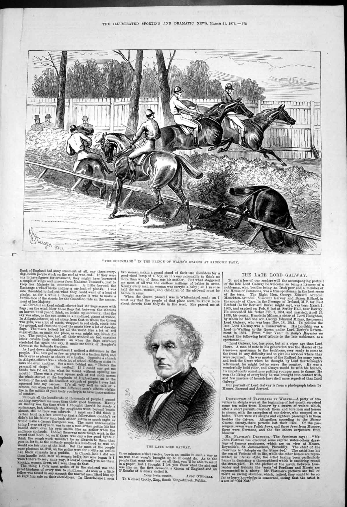 Antique Old Print Lord Galway Scrimmage Prince Wales Stakes Sandown Park 1876