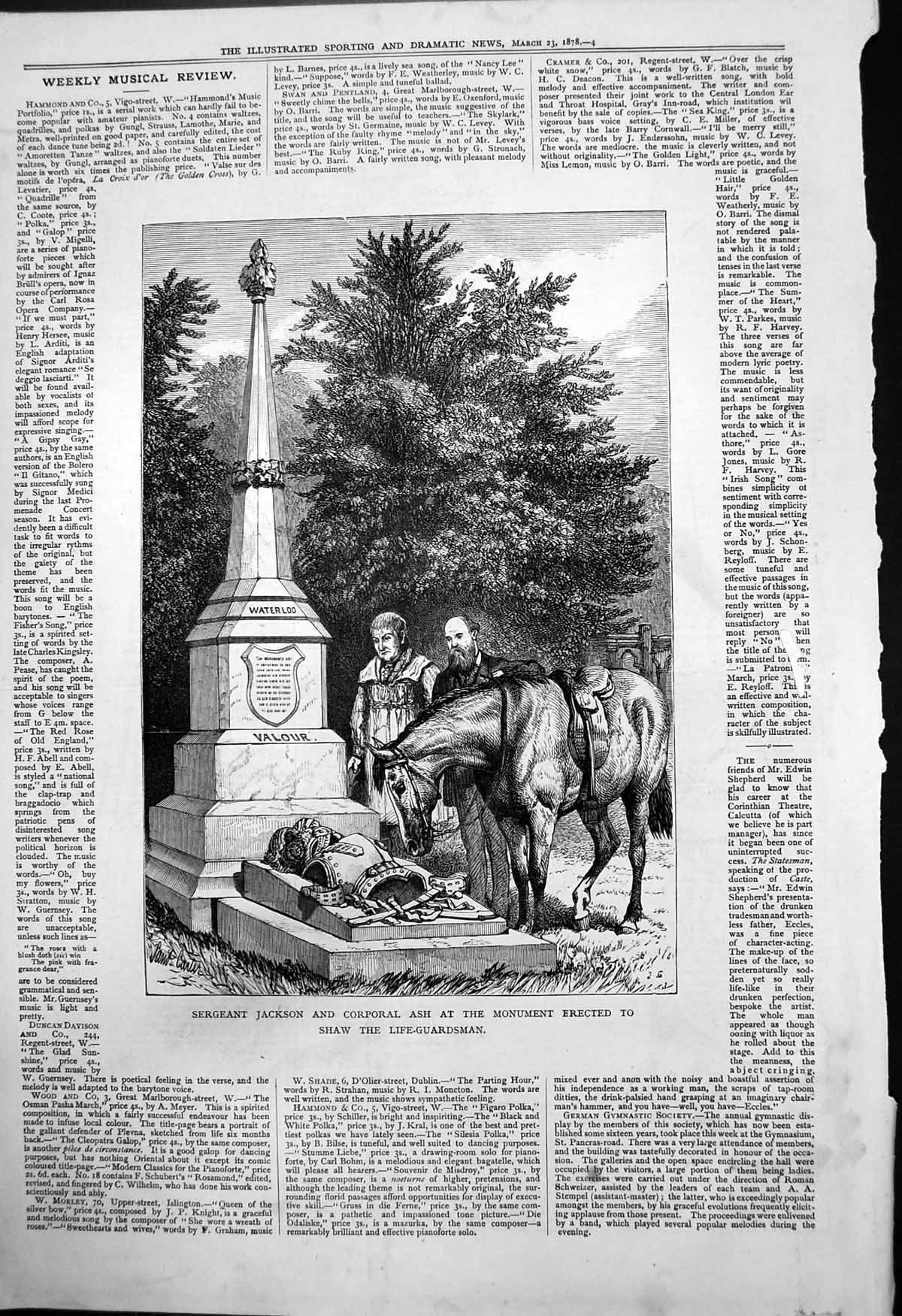 Old Print Sgt Jackson Corp Ash Monument Erected Shaw Life Guardsman 1878 19th