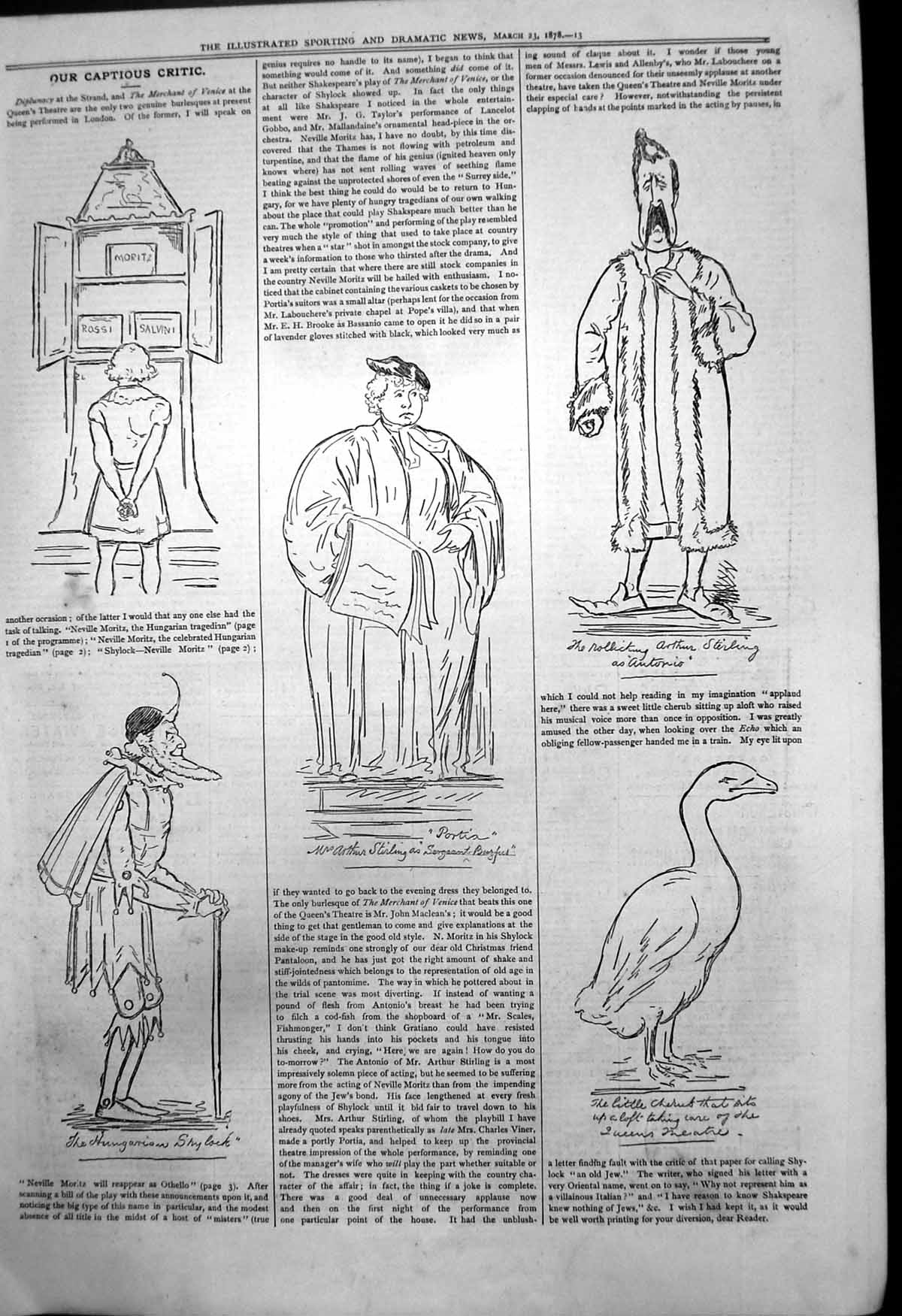Old Print Captious Critic Diplomacy Neville Moritz Hungarian Shylock 1878 19th