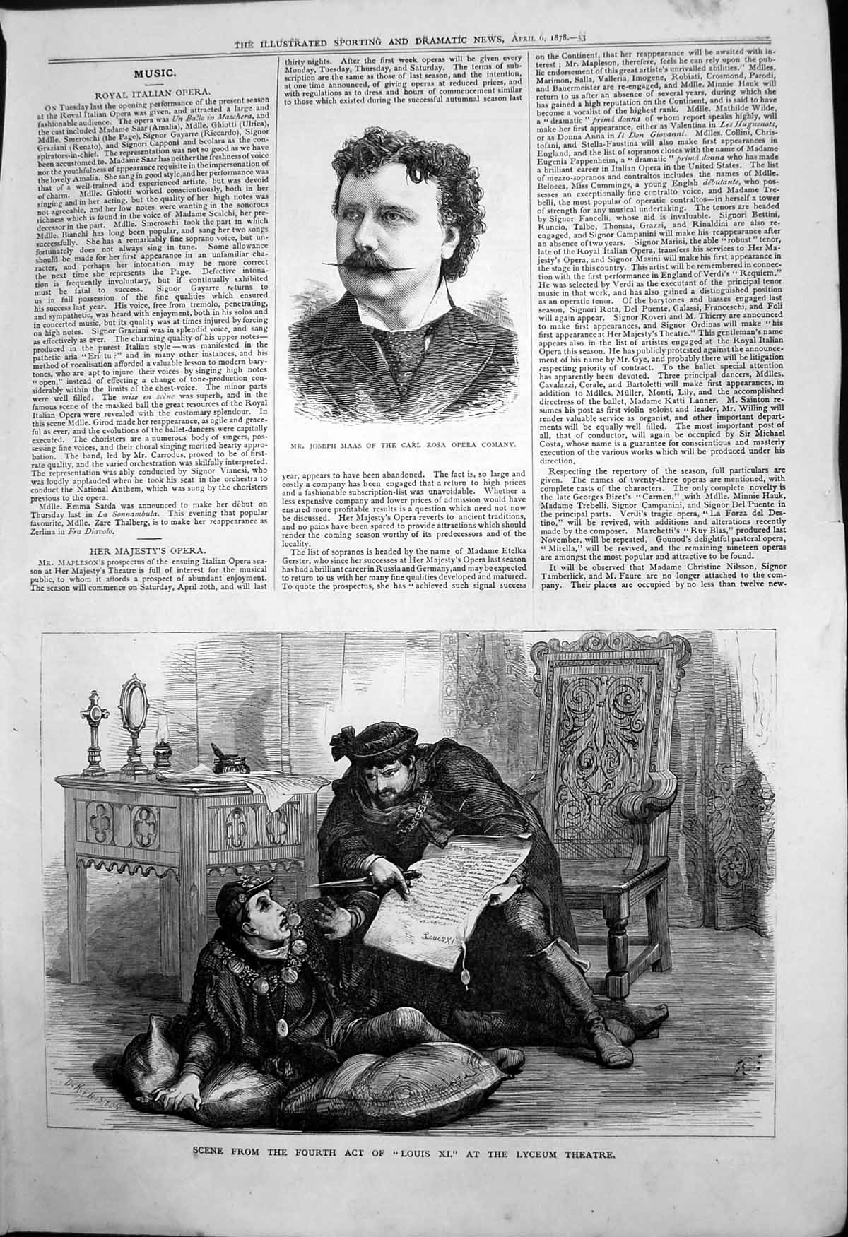 Old Joseph Maas Carl Rosa Opera Co Scene Louis X1 Lyceum Theatre 1878