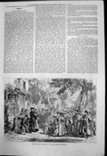Antique Print Scene Olivia Court Theatre Women Children Flowers Couple 1878