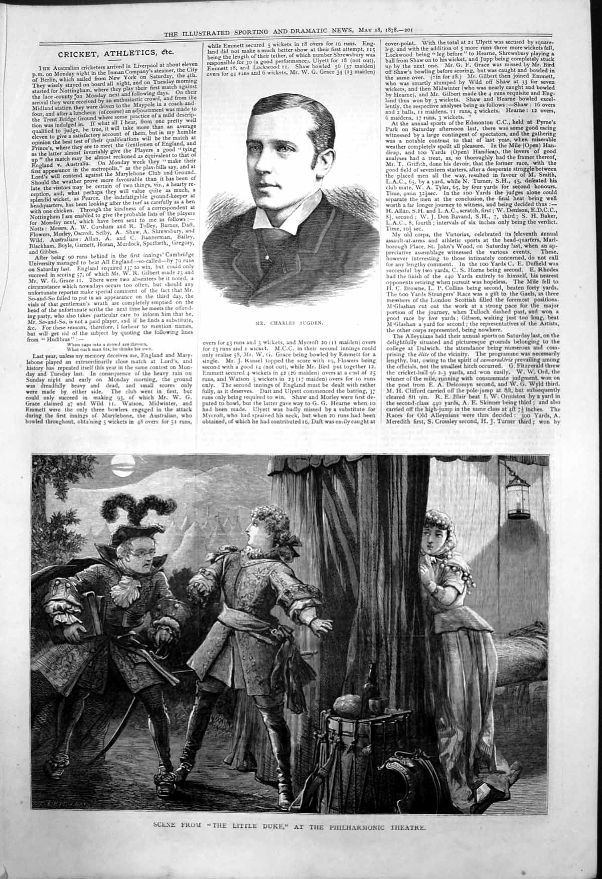 Antique Old Print Charles Sugden Scene Little Duke Philharmonic Theatre 1878